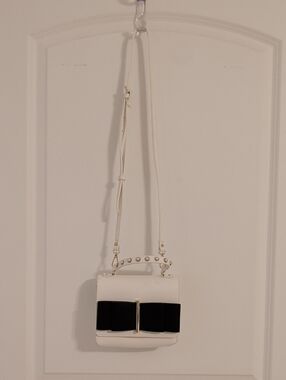 Betsey Johnson White Crossbody with Black Bow & Pearl Handle